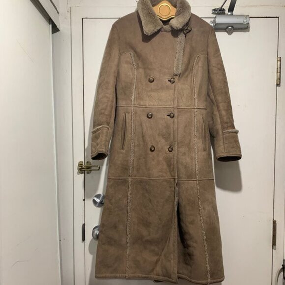 VINTAGE MONTREAL LEATHER GARMENT BELTED SHEARLING SHEEPSKIN COAT SIZE 14 - Picture 5 of 11